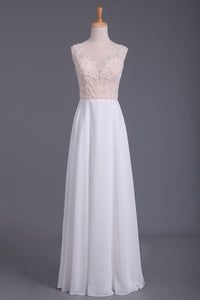 Scoop Beaded Bodice Prom Dresses A Line With Beading White