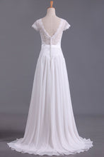 Load image into Gallery viewer, Wedding Dresses V Neck Chiffon &amp; Lace Short Sleeves Sweep Train