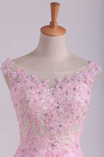 Load image into Gallery viewer, Bateau A Line Short/Mini Prom Dress Chiffon With Applique &amp; Beads