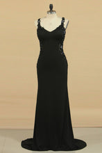 Load image into Gallery viewer, Spaghetti Straps Prom Dresses Sheath/Column Spandex &amp; Tulle With Beading &amp; Applique