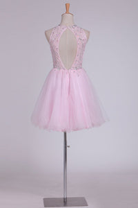 Sexy Open Back Homecoming Dress A Line Tulle With Beading Short/Mini