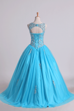 Load image into Gallery viewer, Scoop Quinceanera Dresses Open Back Beaded Bodice Tulle Lace Up
