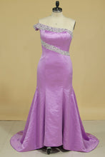 Load image into Gallery viewer, Mermaid One Shoulder Prom Dresses With Beading Satin
