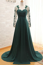 Load image into Gallery viewer, Sweetheart Long Sleeves Prom Dresses With Applique &amp; Ruffles Chiffon