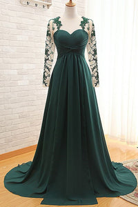 Sweetheart Long Sleeves Prom Dresses With Applique & Ruffles Chiffon