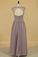 Straps A Line Bridesmaid Dresses Chiffon With Beads Floor Length Open Back