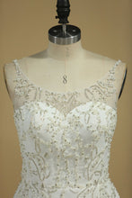 Load image into Gallery viewer, Chiffon Spaghetti Straps Beaded Bodice Wedding Dresses A Line