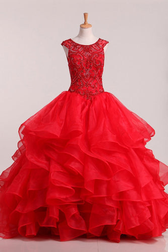 Quinceanera Dresses Organza Scoop With Beading Ball Gown