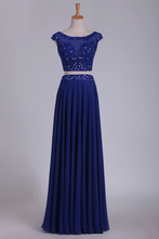 Load image into Gallery viewer, Two Pieces Scoop With Beading Prom Dresses A Line Floor Length Dark Royal Blue