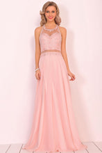 Load image into Gallery viewer, Chiffon Halter Open Back Prom Dresses With Beads And Embroidery A Line