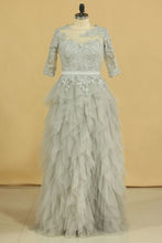 Load image into Gallery viewer, Plus Size Silver Scoop Half Sleeve A Line Mother Of The Bride Dresses With Applique Tulle