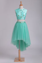 Load image into Gallery viewer, Asymmetrical Scoop A Line Two Pieces Tulle With Beads Prom Dresses
