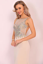 Load image into Gallery viewer, Spandex Beaded Bodice Mermaid Sweep Train Prom Dresses