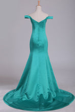 Load image into Gallery viewer, Off The Shoulder Mermaid Evening Dresses Satin Sweep Train