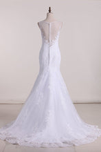 Load image into Gallery viewer, Mermaid Scoop Tulle With Applique Court Train Wedding Dresses