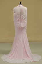 Load image into Gallery viewer, Hot High Neck Prom Dresses Beaded Bodice Chiffon Sweep Train