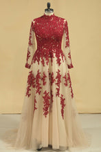 Load image into Gallery viewer, Bateau 3/4 Length Sleeves Mother Of The Bride Dresses Floor Length Tulle With Applique