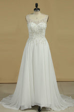 Load image into Gallery viewer, Chiffon Spaghetti Straps Beaded Bodice Wedding Dresses A Line