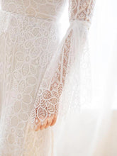 Load image into Gallery viewer, Unique V Neck Lace-up Mermaid Back Bridal Dresses Ivory Lace Trumpet Sleeve Wedding Dresses SJS15469