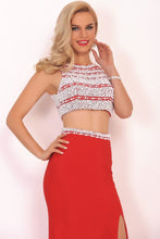 Load image into Gallery viewer, Two-Piece Scoop Prom Dresses Spandex With Beads And Slit