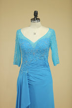 Load image into Gallery viewer, Mid-Length Sleeves Chiffon Mother Of The Bride Dresses With Beads Royal Blue