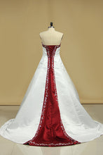 Load image into Gallery viewer, Hot Selling Wedding Dresses A Line Strapless Sweep/Brush Train Satin