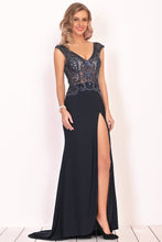 Load image into Gallery viewer, Mermaid V Neck Prom Dresses With Beads&amp;Rhinestones