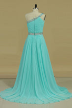 Load image into Gallery viewer, Hot One Shoulder Prom Dresses A Line Chiffon With Beading &amp; Ruffles