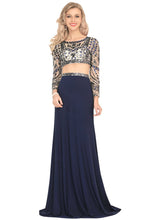 Load image into Gallery viewer, Mermaid Boat Neck Prom Dresses With Beads&amp;Rhinestones Sweep Train Long Sleeves