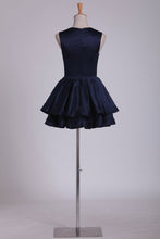 Load image into Gallery viewer, A Line Scoop Homecoming Dresses Satin Short/Mini Zipper Up