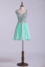 Load image into Gallery viewer, Short Halter A Line Homecoming Dresses Lace&amp;Chiffon Beaded Bodice