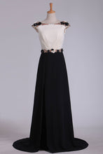 Load image into Gallery viewer, Chiffon Prom Dresses Bateau Open Back With Beading Sweep Train