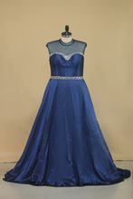 Load image into Gallery viewer, Plus Size High Neck Backless Prom Dresses With Beading Floor Length Taffeta