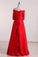 Boat Neck A Line Mid-Length Sleeves Prom Dresses With Applique