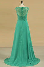 Load image into Gallery viewer, Evening Dresses A Line Scoop Cap Sleeves Chiffon With Applique &amp; Beads