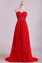 Load image into Gallery viewer, Sweetheart A Line With Beading And Ruffles Chiffon Prom Dresses