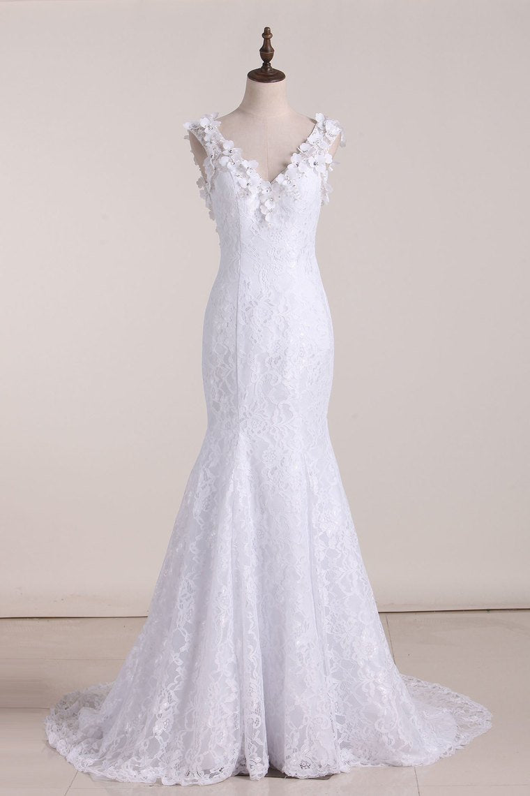 Graceful Lace Wedding Dress V Neck Backless A Line With Beads