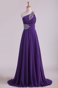 Elegant Prom Dresses A Line One Shoulder Chiffon With Beading&Sequins