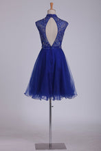 Load image into Gallery viewer, High Neck Beaded Bodice A Line Homecoming Dresses Tulle Short/Mini