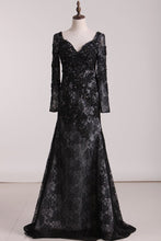 Load image into Gallery viewer, Mother Of The Bride Dresses V Neck Long Sleeves Lace With Beading