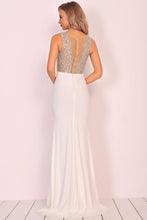 Load image into Gallery viewer, Spandex Scoop Beaded Bodice Mermaid Sweep Train Prom Dresses