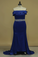 Stretch Satin Prom Dresses Boat Neck Mermaid With Beading Plus Size