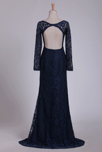 Load image into Gallery viewer, Open Back Bateau Long Sleeves Evening Dresses Mermaid Lace