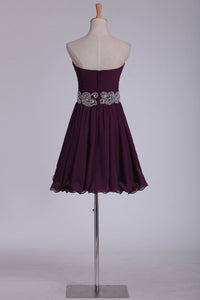 Sweetheart Short/Mini Chiffon With Ruffles And Beads A Line Homecoming Dresses