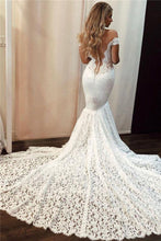 Load image into Gallery viewer, Sexy Off the Shoulder Lace Mermaid Ivory Wedding Dresses, Long Bridal Dresses SJS15344