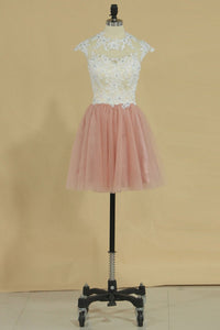 Tulle High Neck With Applique Homecoming Dresses A Line