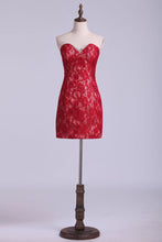 Load image into Gallery viewer, Sweetheart Lace Homecoming Dress Sheath Short/Mini Burgundy/Maroon