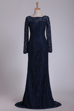 Load image into Gallery viewer, Open Back Bateau Long Sleeves Evening Dresses Mermaid Lace