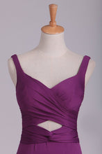 Load image into Gallery viewer, Grape Prom Dresses Straps Open Back Spandex With Ruffles Sweep Train