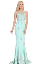 Load image into Gallery viewer, Prom Dresses Mermaid Scoop Spandex With Applique Sweep Train